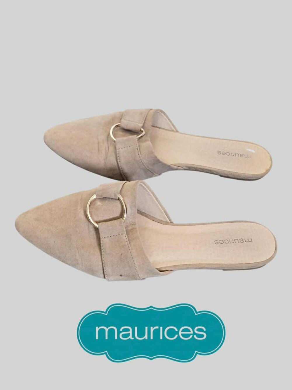 Maurices Natalie  O Ring Mules Tan Suede Flat Summer Sandals Shoes Womens 7.5 M